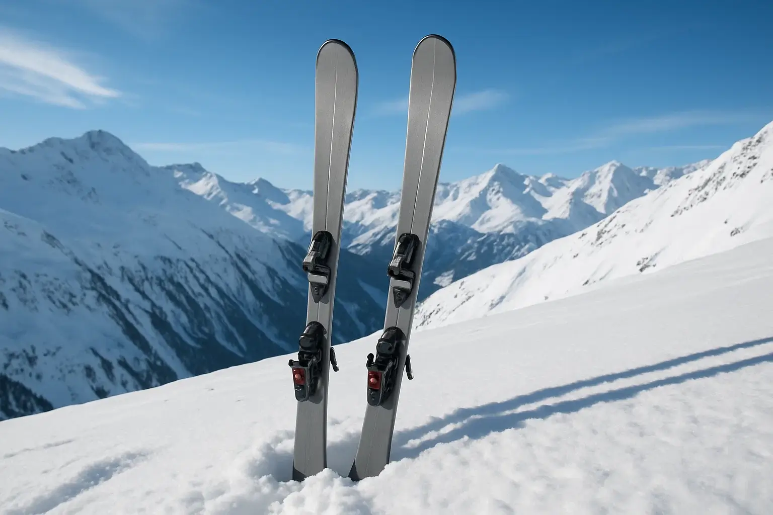 Pair of alpine skis in snow