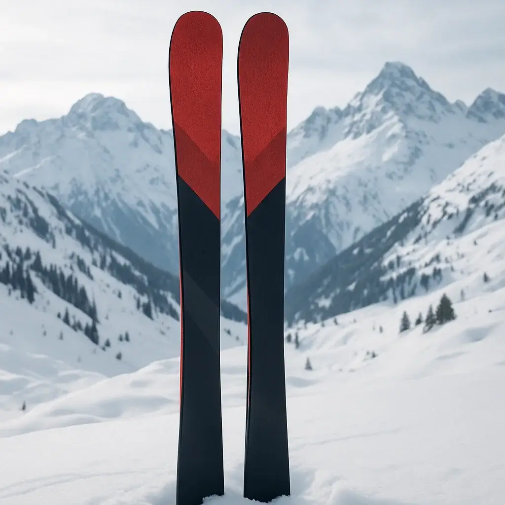 All-mountain skis standing in snow